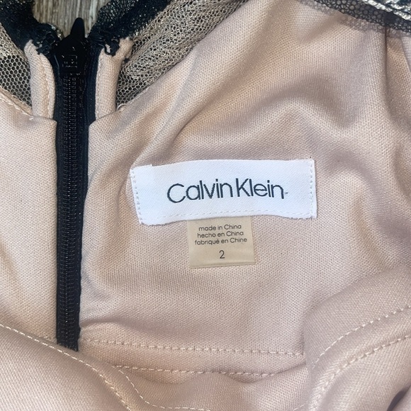 New Calvin Klein Silver Sheath Puff Sleeve Mini Dress embroidered mesh size 2 - Picture 3 of 10